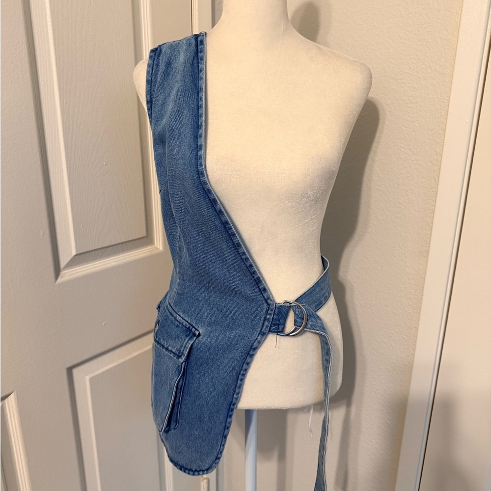 Blue Denim Asymmetrical Women's Denim Vest